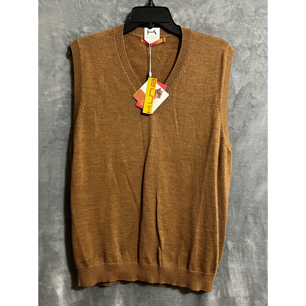 KUNA Essentials 100% Baby Alpaca Sweater Vest Brown Peru NWT Large Camel